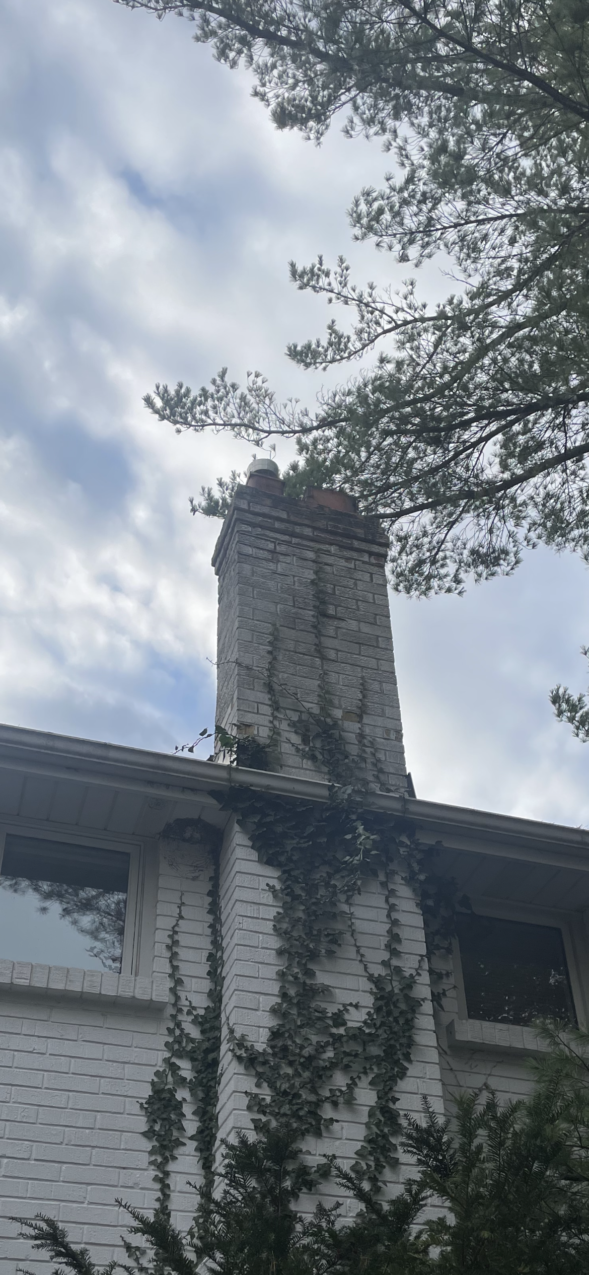 Chimney after restoration, painted white to match the house exterior for seamless architectural integration in London Ontario