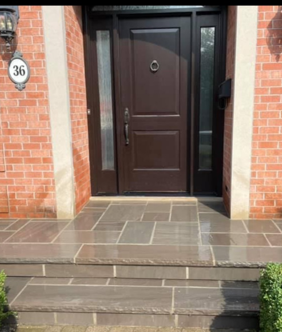 Completed outdoor patio and front entrance renovation