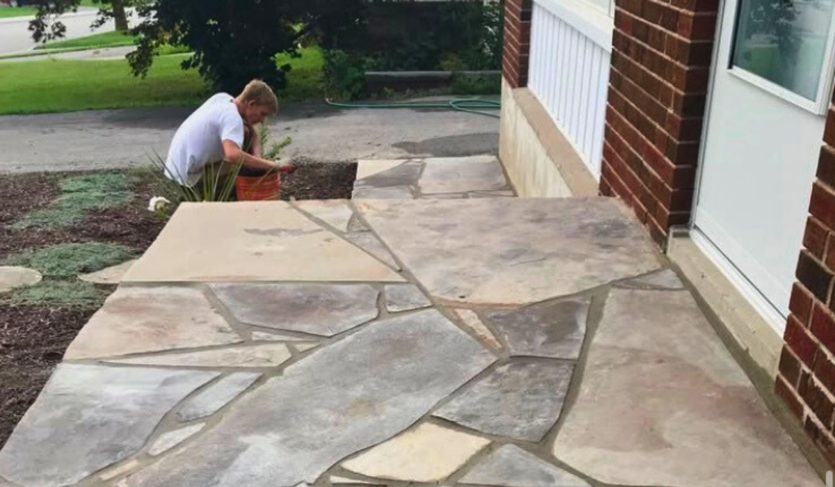 Custom stonework installation with natural stone